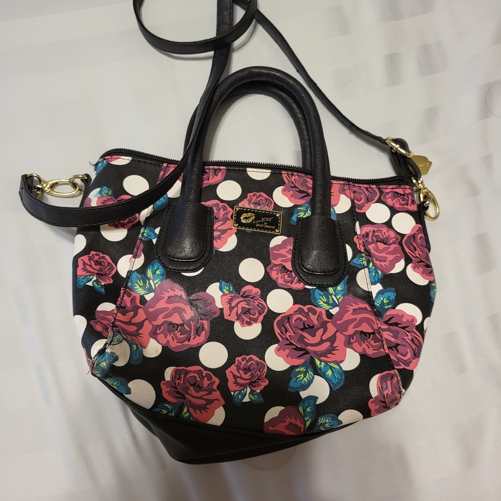 Luv Betsey/Betsey Johnson Floral Black and Pink Women's Crossbody Bag
